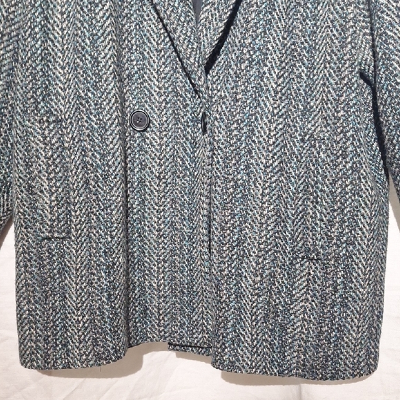 Vintage Wool Herringbone Pea Coat, Double Breasted, Leather Details, Sz 20, NWOT - Picture 9 of 15